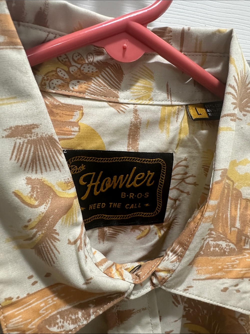 Howler Brothers Beige and Mustard Desert Print Short Sleeve Button-Down - Picture 3 of 5